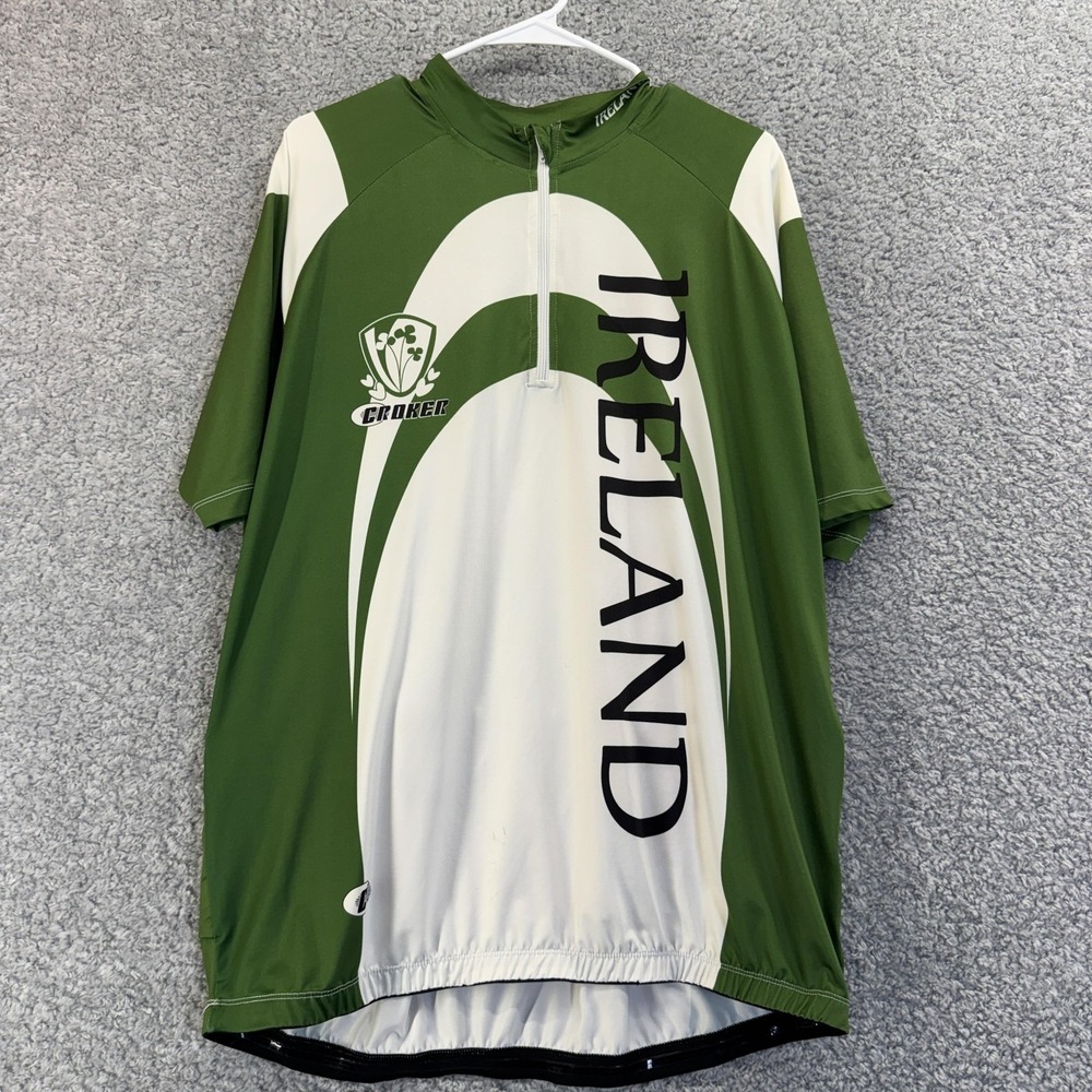 Croker Cycling Jersey Mens XXL Green Ireland 1/4 Zip Pockets Short Sleeve Top‎